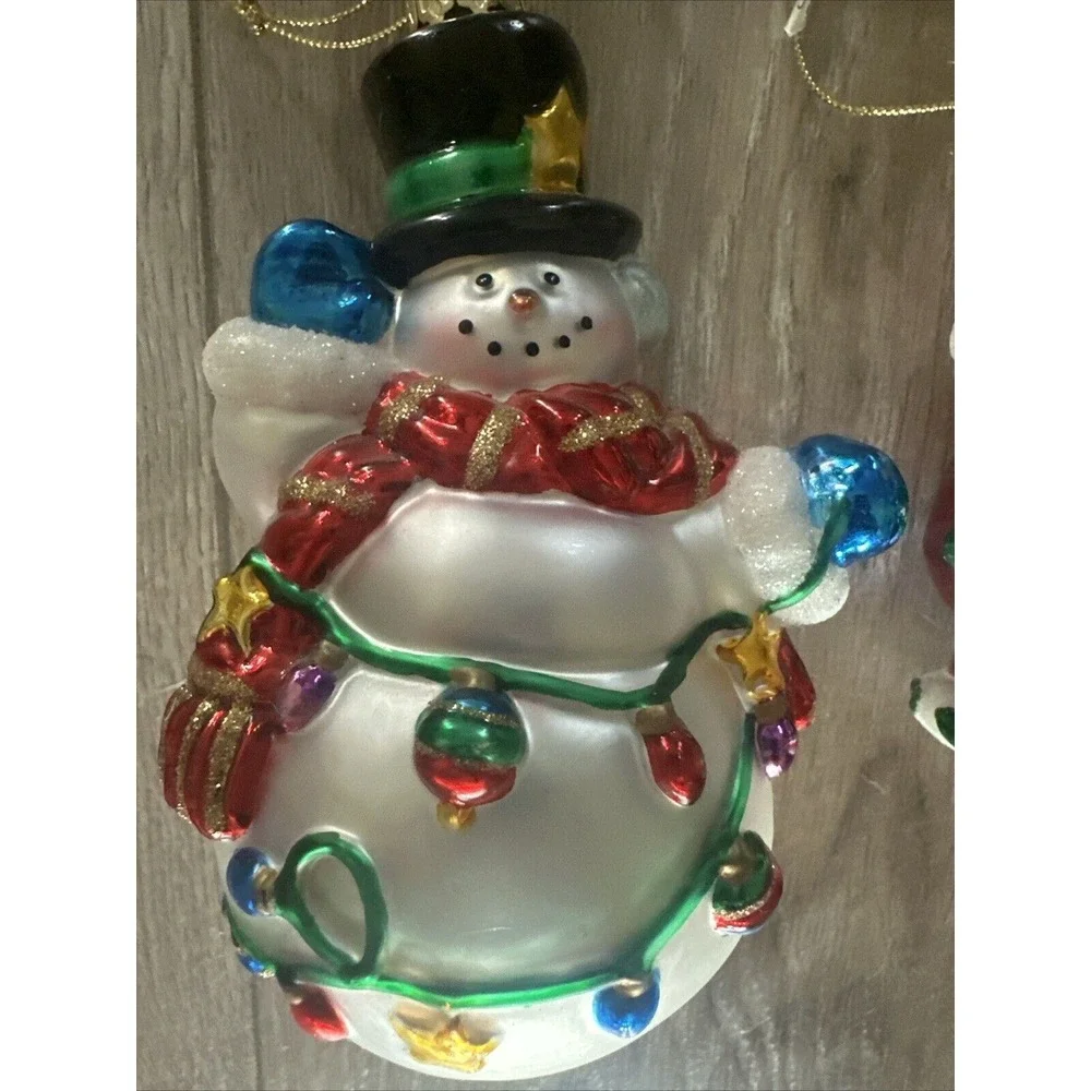 Santa Claus With A Bag Of Toys & Snowman Blown Glass Christmas Tree Ornament 5
